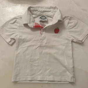 Classic White Polo Shirt with Red Apple Embroidery